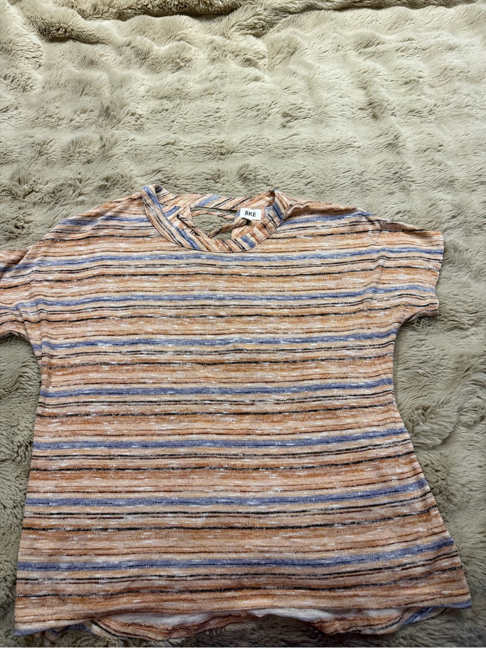 BKE Short Sleeve Striped Tee in Tan and Blue